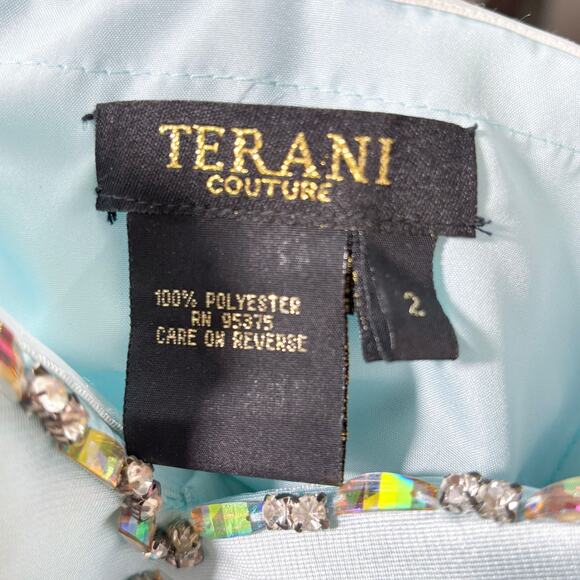 Terani Couture NEW $460 Blue Formal Mermaid Maxi Prom Dress Rhinestones Womens 2 - Picture 7 of 8